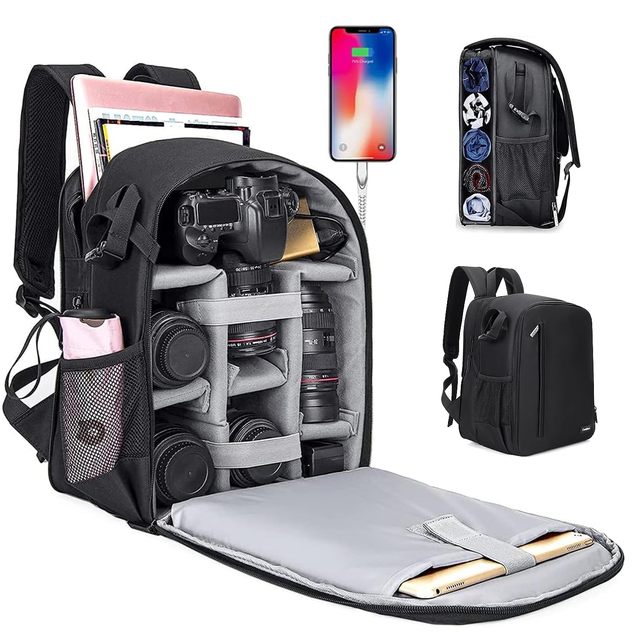 Large Size Black Fashion External Frame Waterproof Camera Backpack Multiple Pockets Shockproof Polyester Lining for Digital Gear
