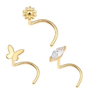 Piercing Stories 14K amarillo oro sólido 20G Juego de puntas en forma de estrella CZ hueso nariz Stud cuerpo Piercing joyería - Product Image 4