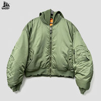 Blouson Bomber Homme Personnalisé en Polyester Coton Épais Effet Vieilli Coupe Courte Ample avec Fermeture Éclair et Capuche Style Baseball Varsity