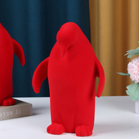 Figurine de pingouin rouge en céramique, mignonne et moelleuse, 10 pouces, finition velours, statue animale pour salon, étagère, table, décoration intérieure, ornement