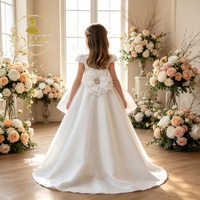 Nouvelle robe de bal en satin fleuri pour filles avec nœud décoratif, idéale pour les anniversaires des enfants, robe de princesse pour filles, robe de fête fleurie T6085