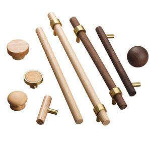 LGEDIS Solid Wood Cabinet Handles Walnut Brass Bar Knobs Chinese Style Furniture Door Drawer <b>Wardrobe</b> Handle - Product Image 3