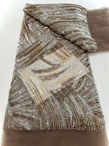 2024 nigéria rouge Guipure perles dentelle broderie tissu paillettes perles trame tricoté Aso Ebi pour <span class=keywords><strong>mariage</strong></span> africain brodé - Product Image 5