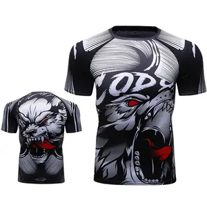 Impression personnalisée Rash Guard à manches courtes vêtements hommes T-shirt haute extensible Animal impression tissu maillot de boxe