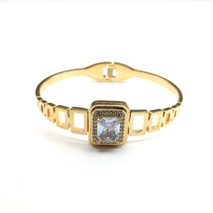 Fashion Bangle 316L Stainless Steel PVD Gold Plating Square <b>Crystal</b> Design For Women Jewelry Accessory - Product Image 1