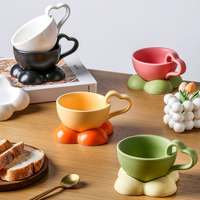 Tasse à café en céramique nordique, poignée de tasse à café vintage, tasses à lait avec ensemble de soucoupe