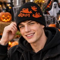 Bonnet en tricot jacquard fantôme d'Halloween personnalisé 100 % acrylique – Chapeau fantôme amusant pour fête d'Halloween, cosplay, festival, ambiance costumée