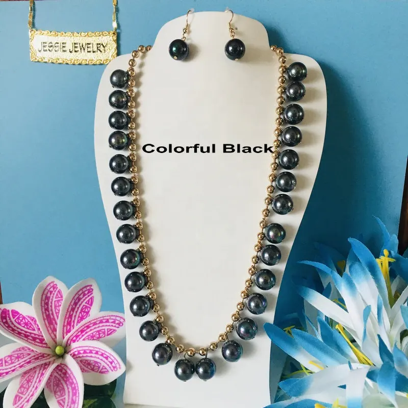 hawaiian jewelry set design pearl earring samoan jewelry set gold filled long chain pearl set for woman