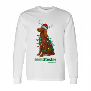 Camiseta de manga larga con diseño de renos y luces navideñas de Irish Setter y gorro de Papá Noel - Product Image 2