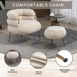 Comfy Lounge Arm <strong>Chair</strong> and Footrest Stool <strong>Set</strong> Single Fabric Sofa Armchair Upholstered Velvet <strong>Barrel</strong> Accent <strong>Chair</strong> with <strong>Ottoman</strong> - Product Image 2