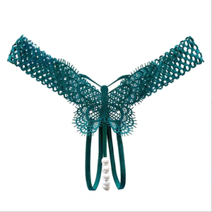 Culotte <span class=keywords><strong>string</strong></span> sexy et provocante en fibre de bambou brodée transparente avec lacets à la taille, pour femmes, avec insertion de perles - Product Image 5