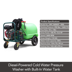 Nettoyeur haute pression industriel de qualité supérieure, 3600 PSI, 250 bars, 3600 tr/min, diesel, robuste, pour usage extérieur - Product Image 6