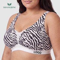 Soutien-gorge Confort Imprimé Zèbre Grande Taille SHANGBINI Sans Armature Couvrance Totale Col en V Bretelles Larges pour Femmes Courbes OEM ODM Vente en Gros