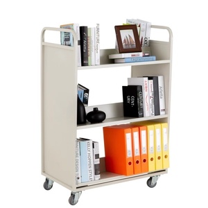 Chariot de <span class=keywords><strong>bibliothèque</strong></span> à trois niveaux, design plat en V/W, mobile, ignifuge, coulissant, en métal, mobilier de <span class=keywords><strong>bibliothèque</strong></span> moderne et minimaliste - Product Image 3