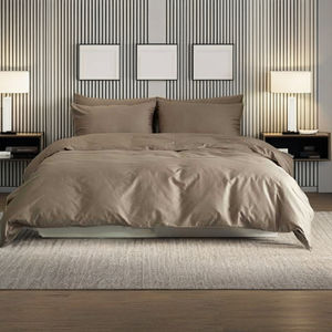 100% coton ensemble de draps de lit 300 T taille 4 pièces usage domestique blanc ville charbon de bois bleu ciel marron moyen bleu taille 250*240 cm feuilles de Stock - Product Image 3