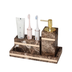 NANWEI Design di lusso quadrato di <span class=keywords><strong>marmo</strong></span> sapone Dispenser 4pc <span class=keywords><strong>Set</strong></span> da <span class=keywords><strong>bagno</strong></span> per spazzole - Product Image 1