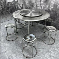 Table à manger pliante circulaire en acier inoxydable épais et moderne pour restaurant, hôtel, usage domestique - Durable et écologique