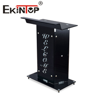 Pupitre moderne en verre noir avec étagère de rangement, pupitre portable pour salles de conférence, lutrin pour églises, pupitre en forme de croix
