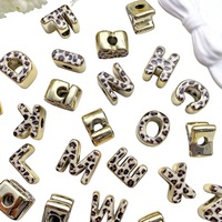 Perles alphabet en acrylique épaisses à double face, motif léopard, bordure dorée, 26 lettres anglaises, trou large de 21 mm, pour la fabrication de bijoux
