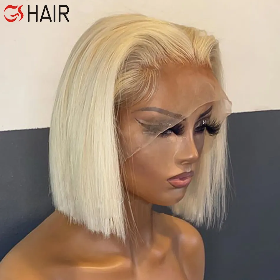 Grosir Peru Pendek Rambut Bob Wig Pirang 613 Bob Wig Rambut Manusia, bob Wig Rambut Manusia Lace Front Wig untuk WANITA HITAM