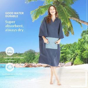 Serviette poncho de plage légère en microfibre pour adulte avec poche avant, séchage rapide, idéale pour la plongée, la natation et le change de tenue - Product Image 5