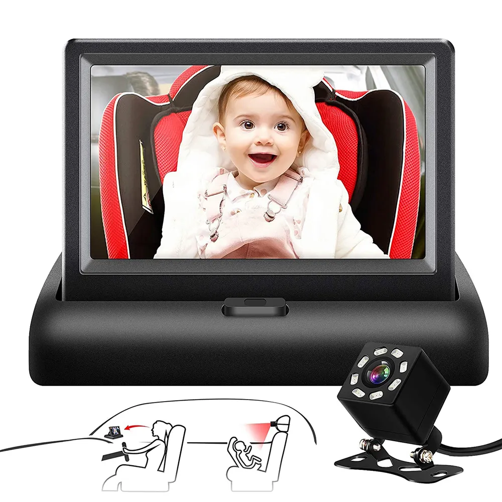 Monitor de seguridad con pantalla lcd de 4,3 pulgadas, cámara Hd con visión nocturna para espejo de asiento de coche, Monitor para bebé