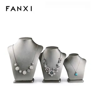 FANXI 工厂银色 PU 皮革展示架自定义标志半身吊坠人体模特项链支架