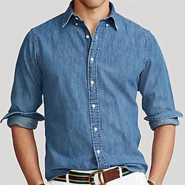 China Factory 100% cotton denim jeans shirts male long sleeve shirts style type sleeve length shirt blouses