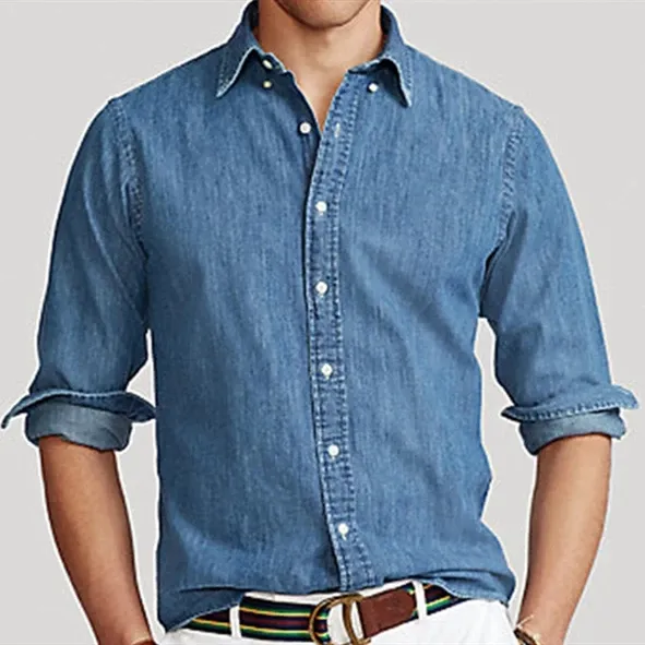 Áo Bò Denim Vải Bông 100% Nhà Máy Trung Quốc Áo Sơ Mi Nam Dài Tay Áo Kiểu Áo Sơ Mi Dài Tay Áo Cánh