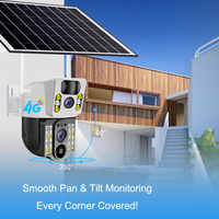 Caméra IP WiFi à double objectif alimentée par énergie solaire, caméra de sécurité solaire extérieure 4G avec vue panoramique, détection de mouvement PIR, audio bidirectionnel