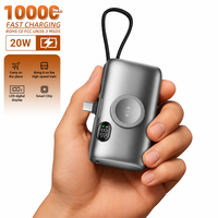 Power Bank Mini Kapsul 10000mAh PD20W Pengisian Cepat Kabel Tipe-C Terintegrasi Pengisi Daya Jam Tangan Nirkabel Baterai Eksternal Portabel