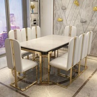 Ensemble de salle à manger rectangulaire moderne de luxe 8 places avec plateau en marbre et structure métallique pour usage domestique