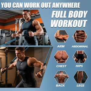 Tubes de résistance pour le fitness à 5 niveaux de couleur personnalisée pour hommes et femmes, avec poignées, sangles de <span class=keywords><strong>cheville</strong></span> et ancrage de porte. - Product Image 3