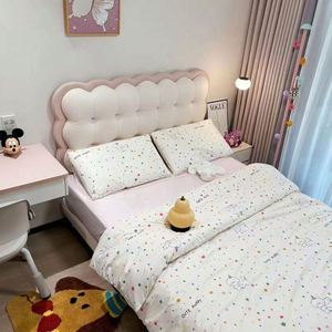 Lit de repos moderne minimaliste en bois massif couleur crème |   Coussin confortable et réglable en coton, design rond, taille standard, pour chambre de filles - Product Image 5