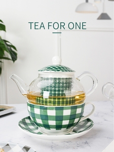 Tetera alemana <span class=keywords><strong>teekanne</strong></span> Glas tetera doble tetera de vidrio de cerámica para té Juego de tetera individual con taza platillo plato una persona - Product Image 6