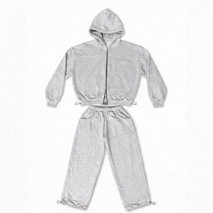 Ensemble de sweat-shirt à capuche gris pour homme, coupe classique, en coton French Terry, fermeture éclair, vêtements décontractés d'automne, design avec poche - Product Image 1