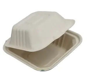 生分解性食品容器使い捨てバガスパルプクラムシェル6 "ハンバーガーボックス