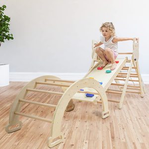 Foldable Wooden Triangle Montessori Climber Set with Ramp & Slide For Toddler Kids Gym Climbers