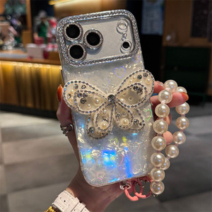 Funda para iPhone 17 16 15 Pro Max con diseño de mariposa, diamantes y concha degradada, lazo ombré, cubierta trasera de cristal con purpurina láser y diseño de corazón para la cámara - Product Image 6