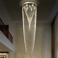 Lustre suspendu moderne scandinave personnalisé en verre pour escalier, dimmable, pour hall d'hôtel, villa, avec longues perles de cristal, anti-éblouissement