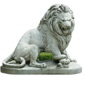 热卖印度风格户外雕花石动物雕像狮子与蛇雕塑