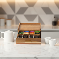 Boîte de rangement de thé en bois faite à la main avec cloison réglable en forme de rectangle pour l'artisanat et la décoration de thé