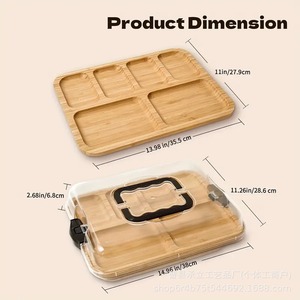 Plateau à fromage en bois avec couvercle, compartimenté, pour pique-nique, fruits, bento, pain - Product Image 3