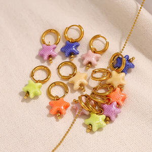 Pendientes de la serie Ocean, joyería, pendientes de acero inoxidable chapados en oro de 18 quilates, pendientes de gota de estrella de mar a la moda para mujer - Product Image 4