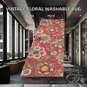 Modern Vintage Plush Polyester Floral Accent Carpet <b>Non</b> <b>Slip</b> Washable Boho Farmhouse Decor <b>Rug</b> Pad for Living Room Machine Made - Product Image 2