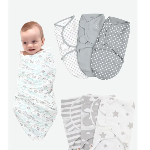 ผ้าห่อตัวทารกผ้าฝ้าย100% นุ่มพิมพ์ลายถุงนอนป้องกันการกระแทก