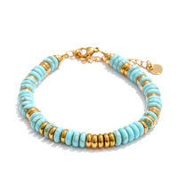 Bracelet en perles de style ethnique, pierres naturelles colorées, plaqué or 18 carats, bracelet en perles en acier inoxydable fait à la main pour femmes