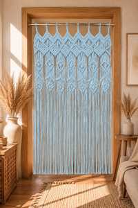 Cortina de Puerta Bohemia de Macramé de Algodón Hecha a Mano con Diseño de Hojas y Cuentas Colgantes, Tamaño Personalizado, Decoración para Sala de Estar y Hogar - Product Image 3