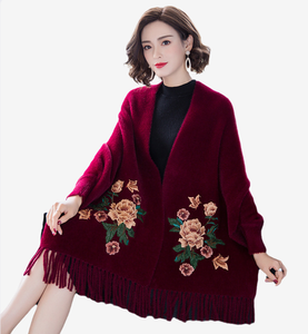 Elegantes Ponchos <span class=keywords><strong>con</strong></span> Bordado, Capas Retro <span class=keywords><strong>con</strong></span> Mangas, Imitación de Visón y Cachemira, Proveedor de Abrigos Tipo Tippet al por Mayor - Product Image 2