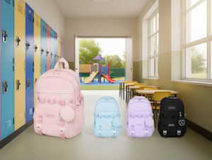 Sac à dos pour enfants 14 pouces, couleur unie, fermeture éclair, bretelles, usage scolaire, style mode pour filles, matériau polyester - Product Image 2